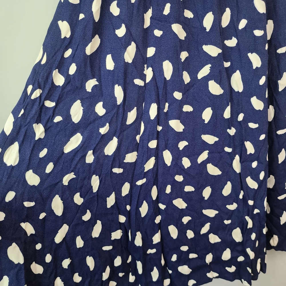 Reformation Aymeline Strapless Midi Dress Women's 2 Navy Blue White Abstract Dot - Picture 4 of 8